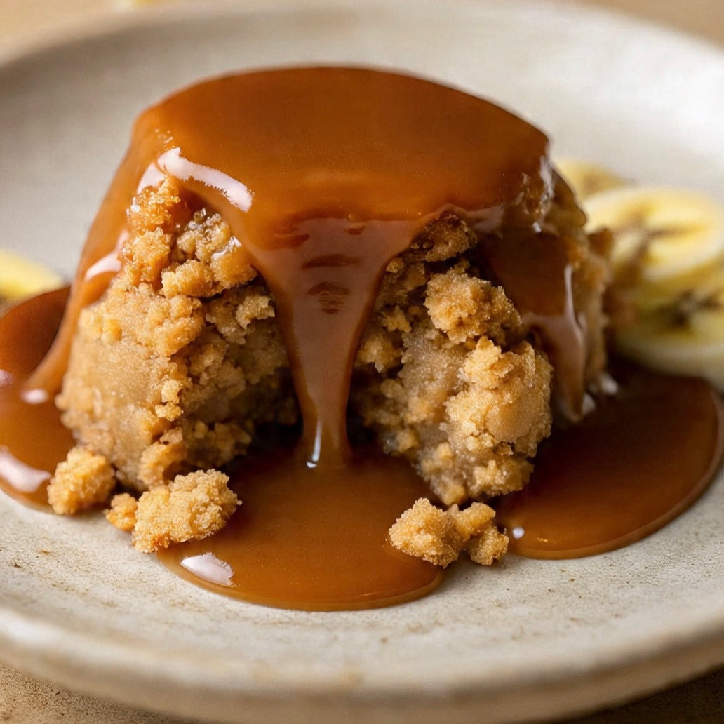 Baked Banana Pudding with Caramel Sauce