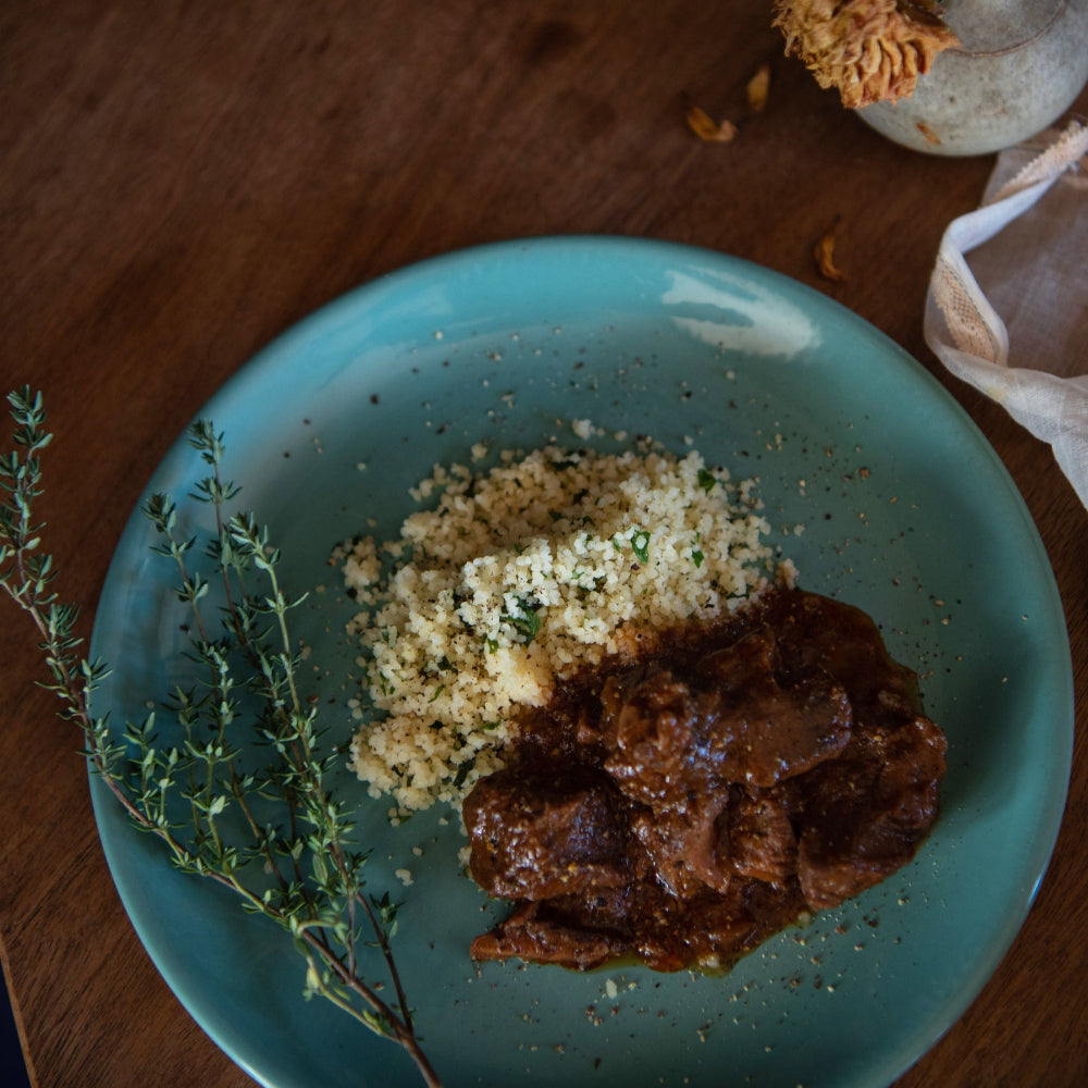 Tuscan Beef Casserole with fresh herb couscous RTE Micro Meal
